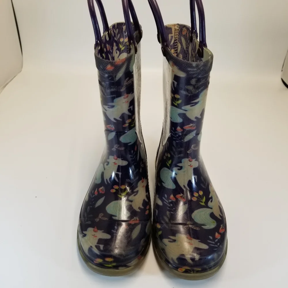 Western Chief Size Child 9/10 Blue Floral Rubber Rain Boots Light Up Pull On
